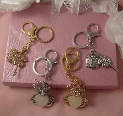 Gold Or Silver Heart.clover Or Heart Teddy Phonehandbag Keyring Crystal Charm • £3.14