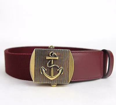 New Gucci Men's Burgundy Fabric Belt Military Anchor Brass Buckle 375191 6148 • $179.99