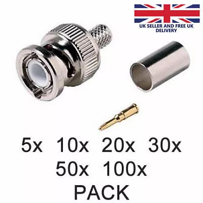 £1.99 • Buy BNC Crimp Connector Male RG59 3 In 1 Coaxial Cable Plugs CCTV Accessory UK