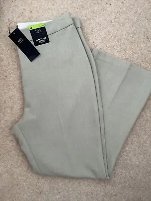 £10.99 • Buy MARKS & SPENCER WOMENS SLIM FLARE CROPPED PALE GREEN TROUSERS Size 12 Long Bnwt