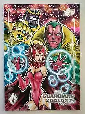 2016 UD Marvel Guardians Of The Galaxy Vol. 2 Sketch Thanos Vision By Erwin Ropa • $5.50