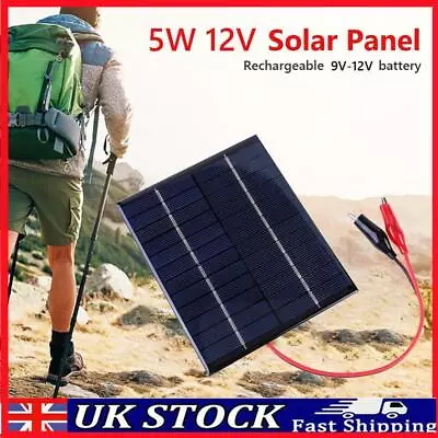 5W 12V Mini Small Solar Panel Module With Clip Cable For 9-12V Battery Charging • £8.09