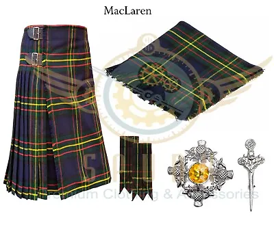 Scottish 8 Yard Kilts Traditional Multi Tartan Kilt Fly Plaid Kilt Brooch & Pin • $90.25