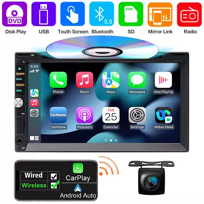 Double 2 Din 7  Touch Screen Car Stereo DVD CD Player Carplay Android Auto GPS • $109