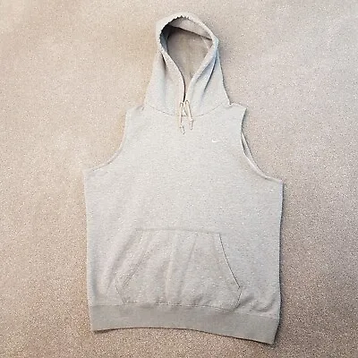 Nike Mens Hoodie Medium Grey Sleeveless Vest Y2K Boxy Swoosh Sweatshirt Jumper • $16.15