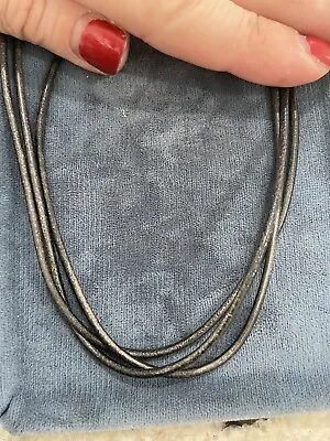 Vintage 925 Sterling Silver Three Leather Cord Choker Necklace 18” • $19.99