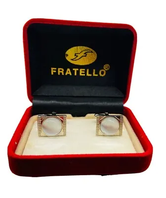 FRATELLO Vintage Men's Silver Metallic Shine Faux Opal Round Stone Cufflinks • $9.99