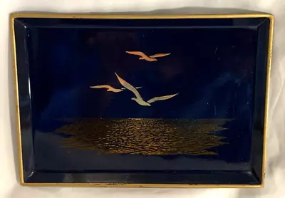 Vintage Otagiri Lacquerware Tray  Sea Breeze  Seagulls Japan Vanity Trinket Tray • $20