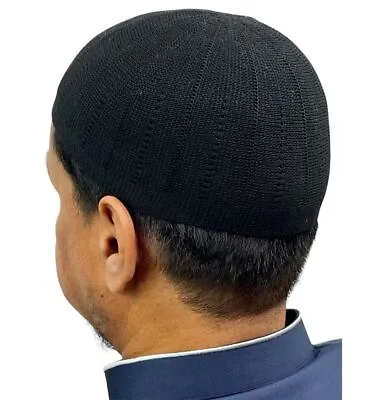 Islamic Men's Knitted Kufi Taqiyah Topi Hat Cap - Black • $9.98