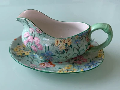 £29.95 • Buy RARE Signed Shelley Melody Chintz Small Sauce Gravy Boat Jug & Stand Dish C1935