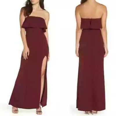 Lulu’s Maxi Formal Gown Fold Over Strapless Thigh High Slit Side Dress • $50