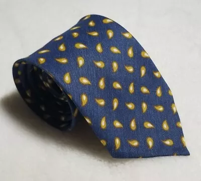 Navy Blue Paisley Untipped Linen/Silk Tie (Handmade In Italy) • $115