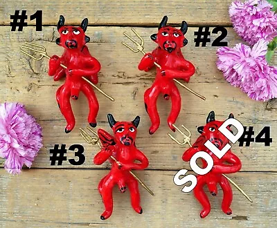 Happy Devil & Pitchfork SOLD SEPARATELY Clay Ornaments Handmade Mexican Folk Art • $21