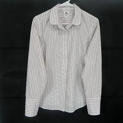 J. Crew Thomas Mason Women's  Shirt Size 14 White Striped Long Sleeve Button Up • $15.19