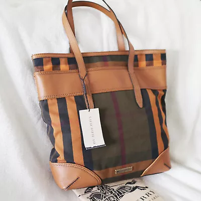 NWT Burberry Vintage House Check Webbing Marlow Tote Bag Orange Brown NEW $995 • $695