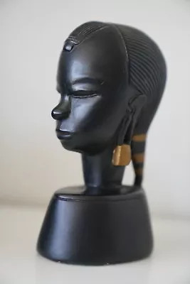 VINTAGE RETRO CHALK WARE PLASTER BLACK LADY HEAD African TRETCHIKOFF DURON ERA • £77.20