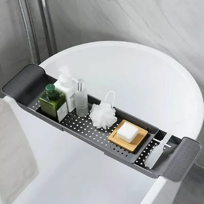 £10.95 • Buy Grey Plastic Extendable Over Bathtub Rack Shelf Wine Soap Holder Rack Bath Caddy