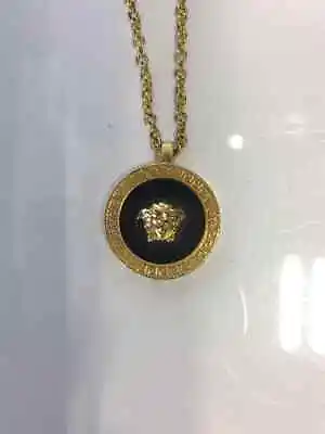 Versace Medusa Necklace Mens Gold Black Chain Round Made In Italy Accessories • $367.89