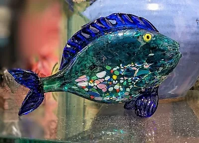 VTG STUNNING THAMES GLASS Fish Figure Murano Style Handblown Blue Multicolor Art • $49