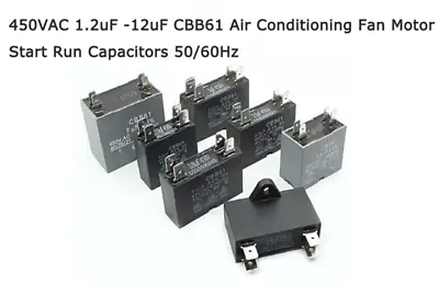 450VAC 1.2uF -12uF CBB61 Air Conditioning Fan Motor Start Run Capacitors 50/60Hz • £68.28