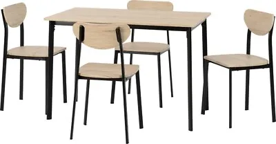 Riley Large Dining Set Table & 4 Chairs In Black & Light Oak Effect Veneer • £149.99