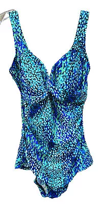 Maxine Of Hollywood Size 12 V Neck Twist Front Blue & Green Dots Front Lined • $21