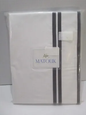Matouk Meridian King Flat White Sheet 112x112 Striped Bedding Cotton New • $129.99