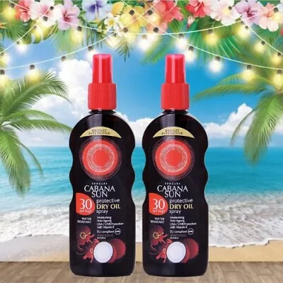 X 2 Cabana Sun Deep Tanning Dry Oil Spray | Coconut | SPF30 | 200ml  Holiday UK • £11.99