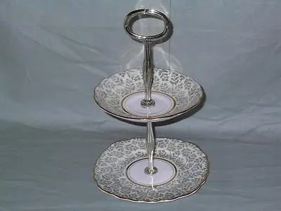 Colclough China 2-Tier Biscuit Plate Small Cakestand 6747? Pale Green & Gilt • £9.99