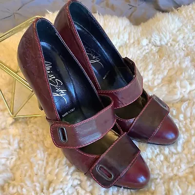 MISS SIXTY Shoes Women Sz 6.5 Italian Leather Heels Burgundy/Red Sexy Edgy Pumps • $34.03