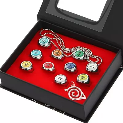 Anime Naruto Akatsuki Figure Cosplay Necklace Ring Set Collection Jewellery Gift • £13.99