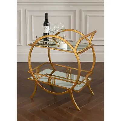 £99.99 • Buy Gold Drinks Trolley - 2 Mirrored Shelves - Art Deco Design With Gold Finish
