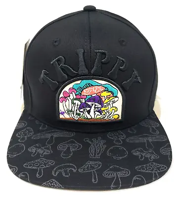 Trippy Snapback Cap Psychedelic Mushroom Drip Shrooms Hat Adult OSFM Black NWT • $15.25