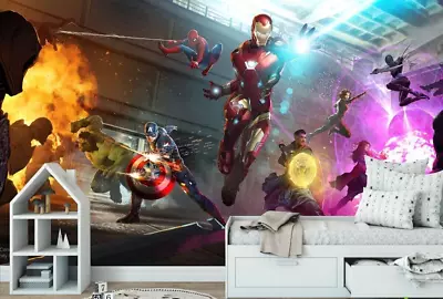 Marvel Super Heroes On White Brick Wall Kids Photo Wallpaper Modern Wall Decor • $140