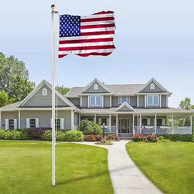 20 Ft Aluminum Flag Pole Sectional Flagpole Kit Heavy Duty 3'x5' US Flag • $48.50