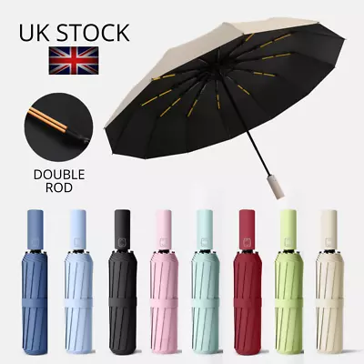 Extra Strength Foldable 24 Rods Umbrella Fully Automatic Large UV Protect Rain • £11.99