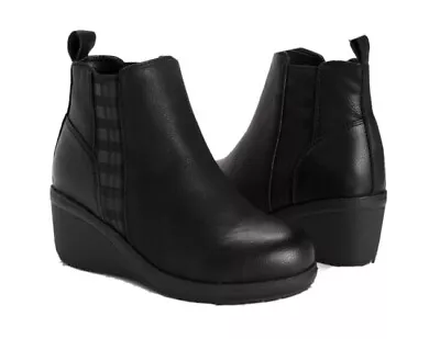 MUK LUKS Womens Black England Oxford Wedge Ankle Boots Size 8 NIB • $40