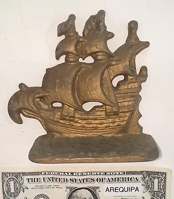 Vintage Sailing Ship Cast Iron Clipper Galleon Bk End Oak Island Knights Templar • $10