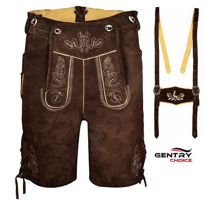 Authentic Lederhosen Oscar Oktoberfest Costume Men Leather Short German Outfit • $94.49