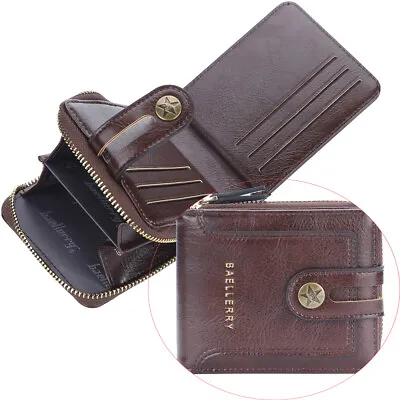 Men Leather Wallet Zip Around Purse Bifold Card Holder ID Window Coin Pocket US • $9.66