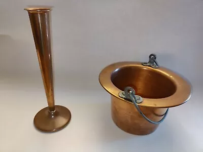 Vintage Small Copper Bucket & Flower Bud Vase Lot • $12