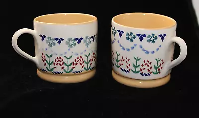 Nicholas Mosse Pottery Red Blue Floral  8 Oz Coffee Mugs Cups Ireland • $59.99