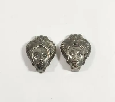 Vintage Turban Men Clip On Earrings Silvertone • $12.99