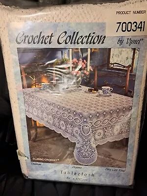 Vynet Classic Crochet Collection White Vinyl Oblong Tablecloth New 64x104 • $7.99