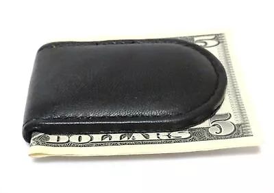 Black Genuine Leather Men's Strong Magnetic Money Clip Bill Fold Holder • $14.30