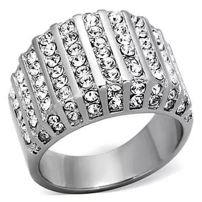 Ladies Silver Ring Chunky Cocktail Cubic Zirconia Accents Solid Size U • £12.99