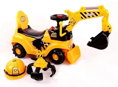 2-in-1 Ride On Toy Kids Digger Excavator Grabber Bulldozer With Helmet Childrens • £36.99