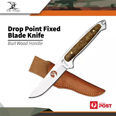 Elk Ridge Fixed Blade 7 Inches Fixed Blade Knife Burl Wood Handle Er-048 • $48.50