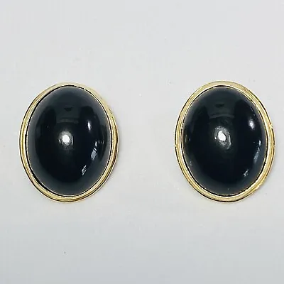 Ming's Honolulu 14K Yellow Gold Cabochon Black Jade 19mm Clip-On Earrings 8.7g • $750