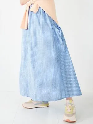 Hush Neela Checkered Skirt Womens Ladies Cotton Flared Lined Maxi Blue Size 4-18 • £22